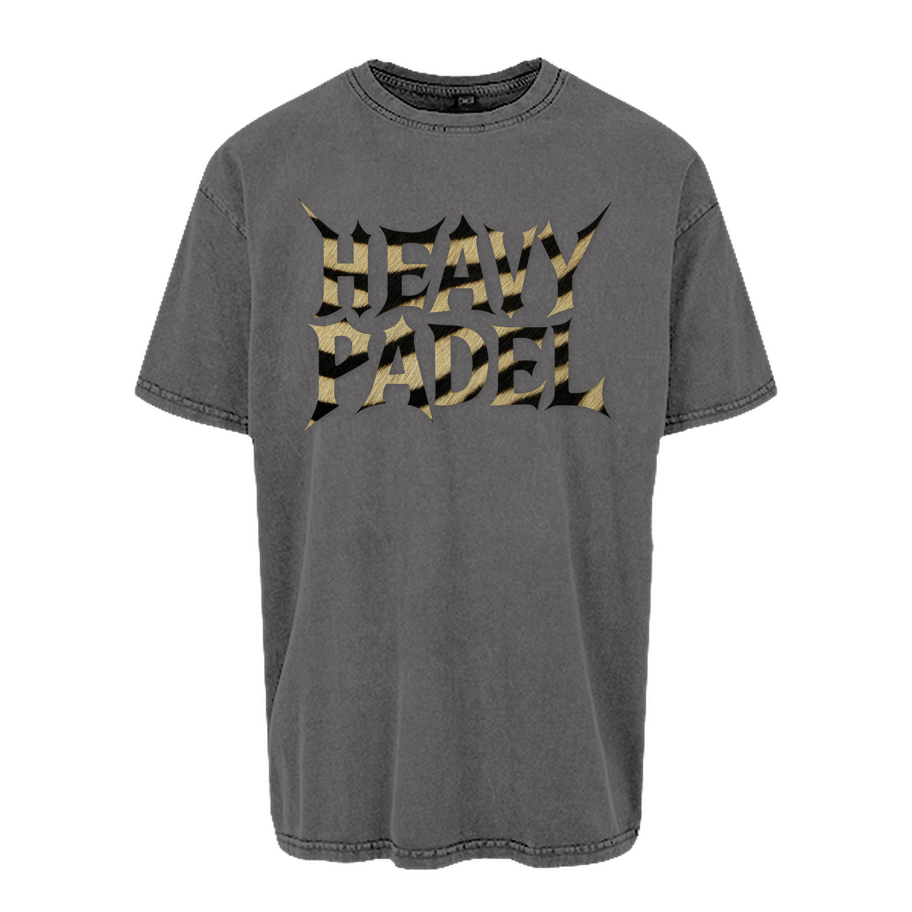 Heavy Padel Zebra Tee Asphalt Vorderansicht mit Rock-Print