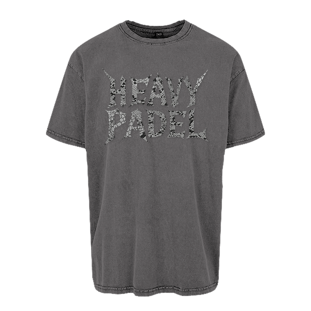 Heavy Padel Snake Tee Asphalt Vorderansicht mit Rock-Print