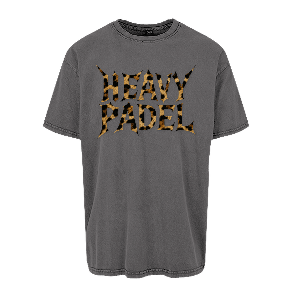 Heavy Padel Leo Tee Asphalt Vorderansicht mit Rock-Print