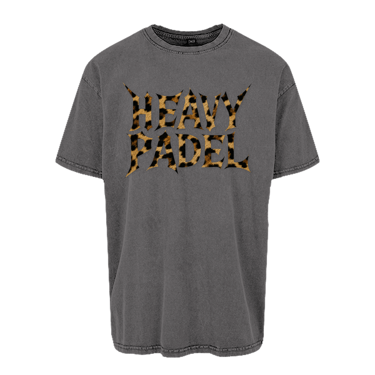 Heavy Padel Leo Tee Asphalt Vorderansicht mit Rock-Print