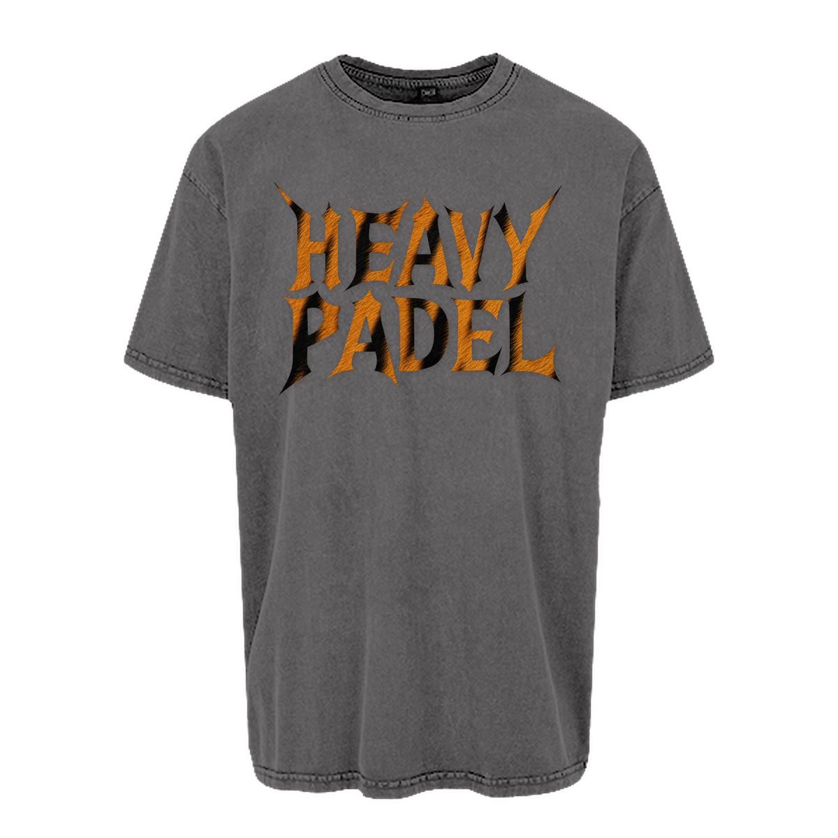 Heavy Padel Tiger Tee Asphalt Vorderansicht mit Rock-Print