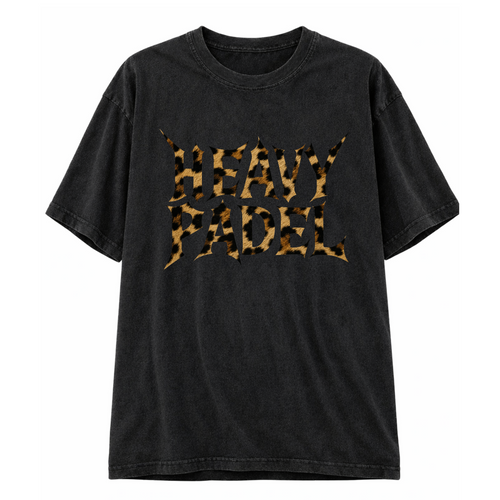 Heavy Padel Leo Tee schwarz Vorderansicht mit Rock-Print
