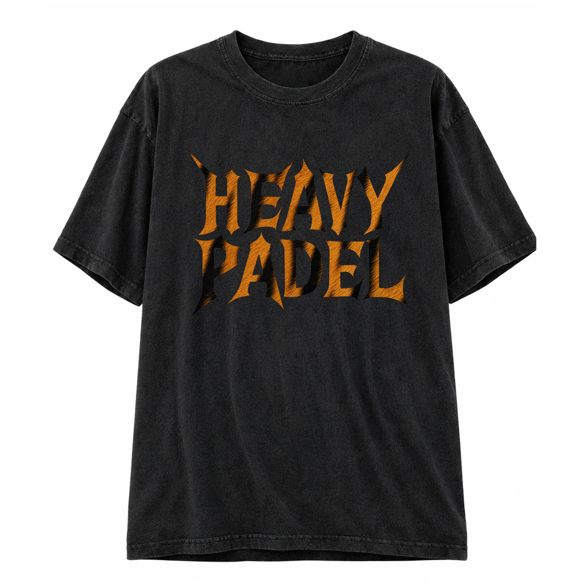Heavy Padel Tiger Tee schwarz Vorderansicht mit Rock-Print