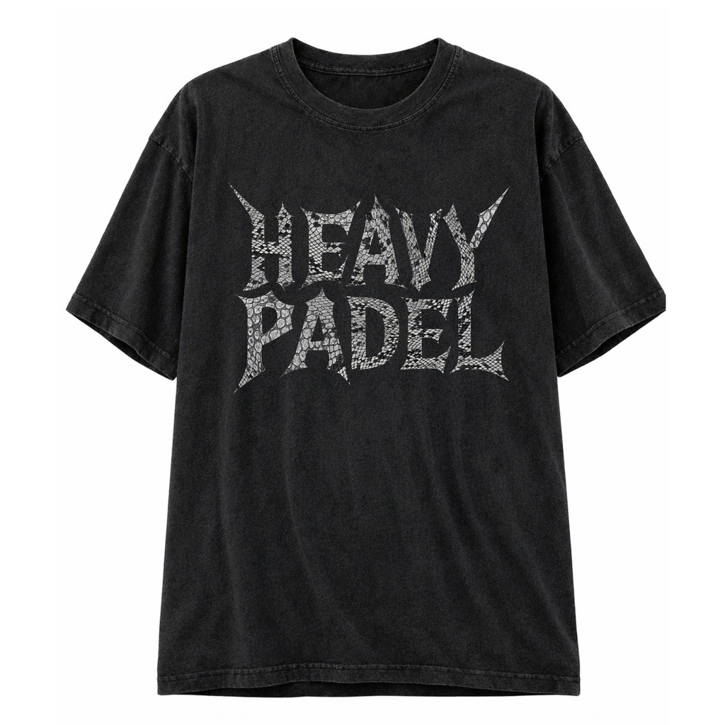 Heavy Padel Snake Tee schwarz Vorderansicht mit Rock-Print