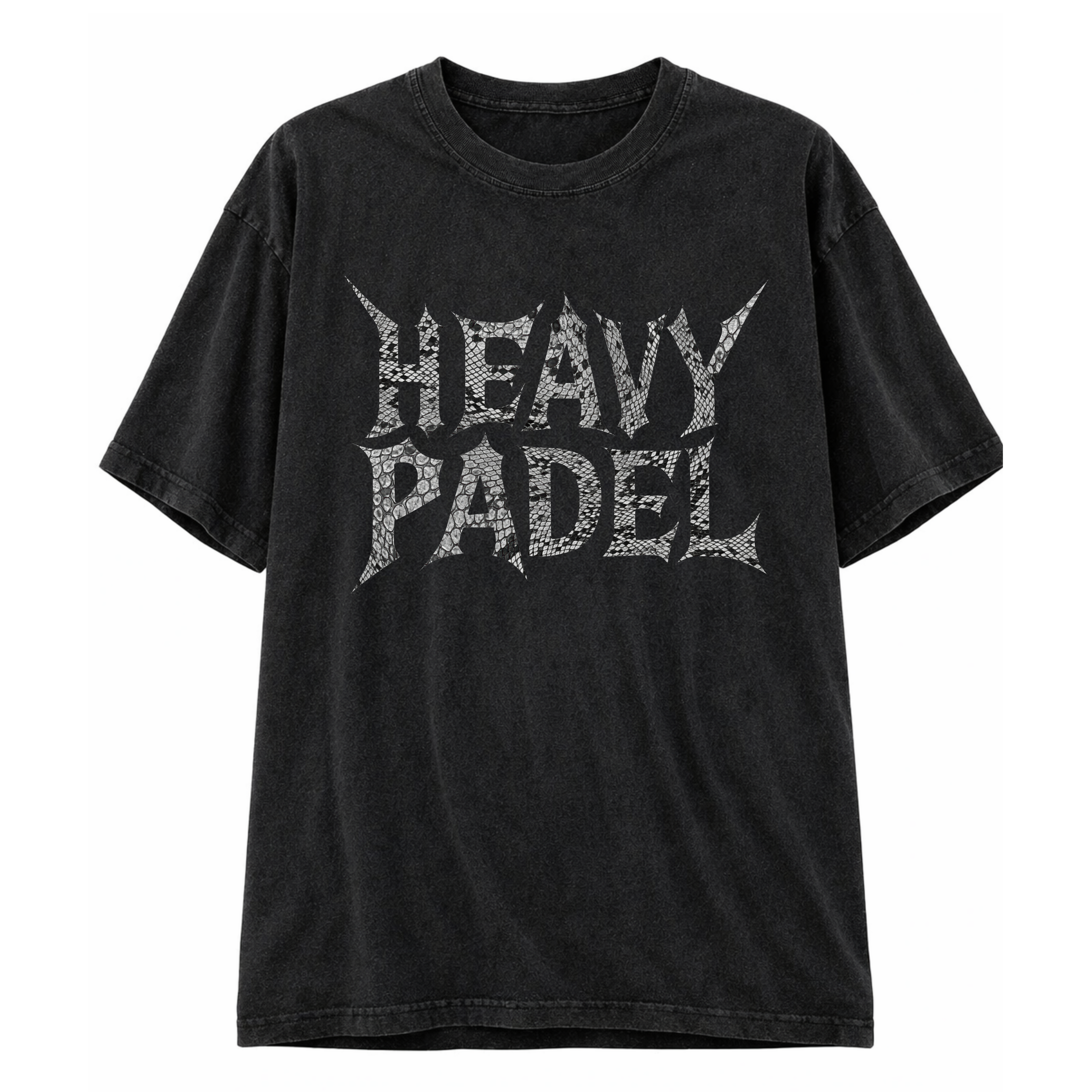 Heavy Padel Snake Tee schwarz Vorderansicht mit Rock-Print