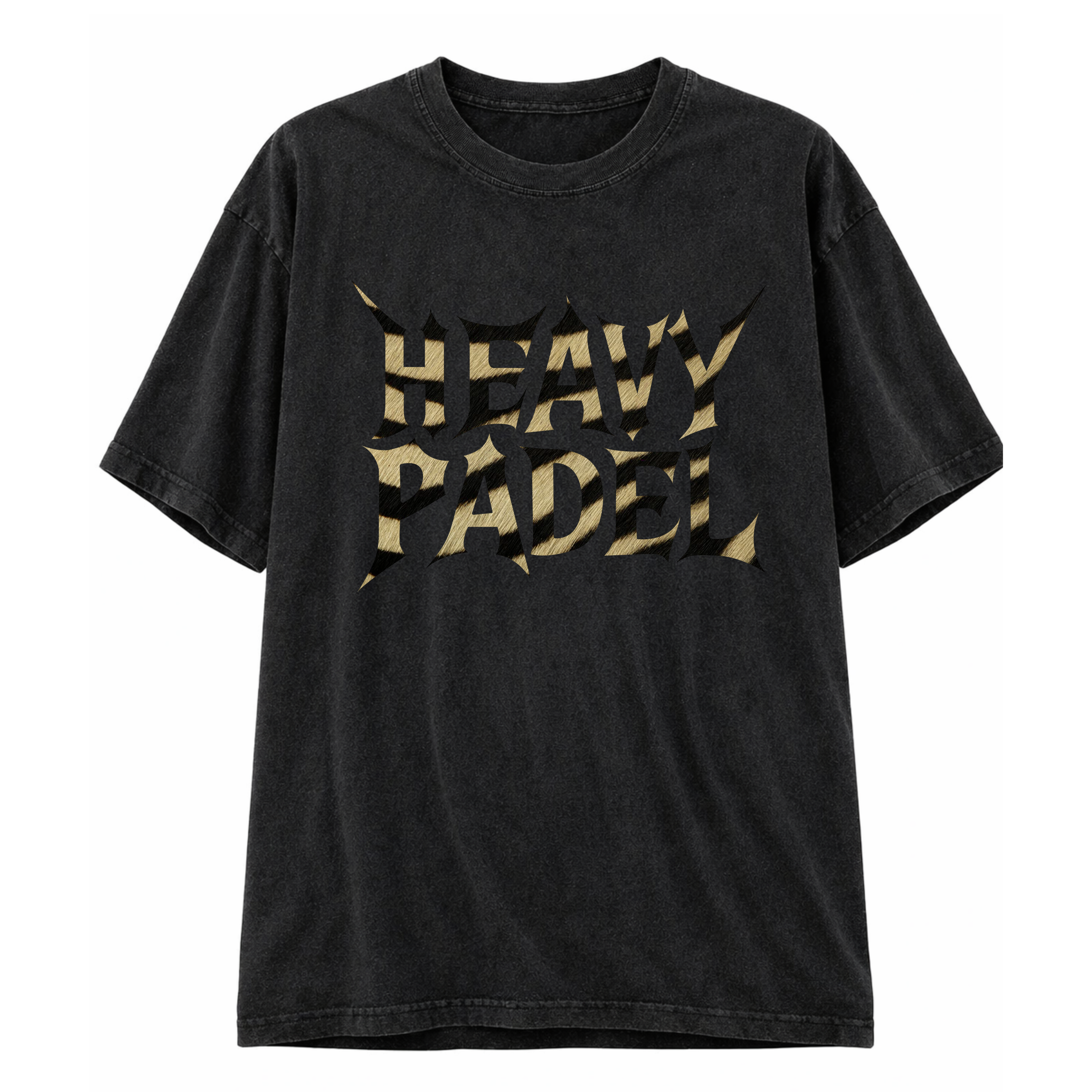 Heavy Padel Zebra Tee schwarz Vorderansicht mit Rock-Print